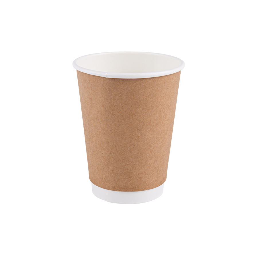 8oz dubbelwandige beker van kraftpapier met thuiscomposteerbare, plasticvrije coating en thermische isolatie